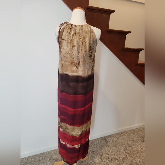 MaxMara Abstract Print Halter Neck Maxi Dress Burgundy Size 6 - Picture 2 of 4